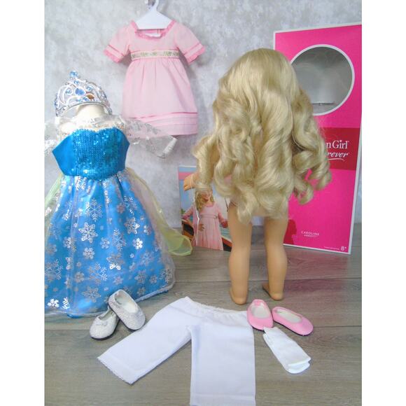 American Girl 18" CAROLINE DOLL + Meet Outfit Book Frozen Elsa Costume Tiara BOX - Picture 3 of 16